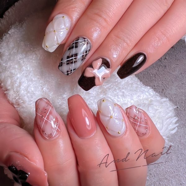 チェックのリボンネイル 福岡