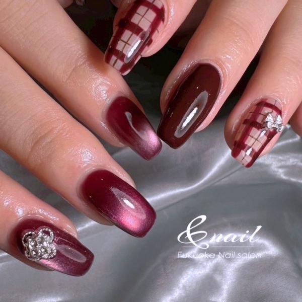 秋冬チェックネイル